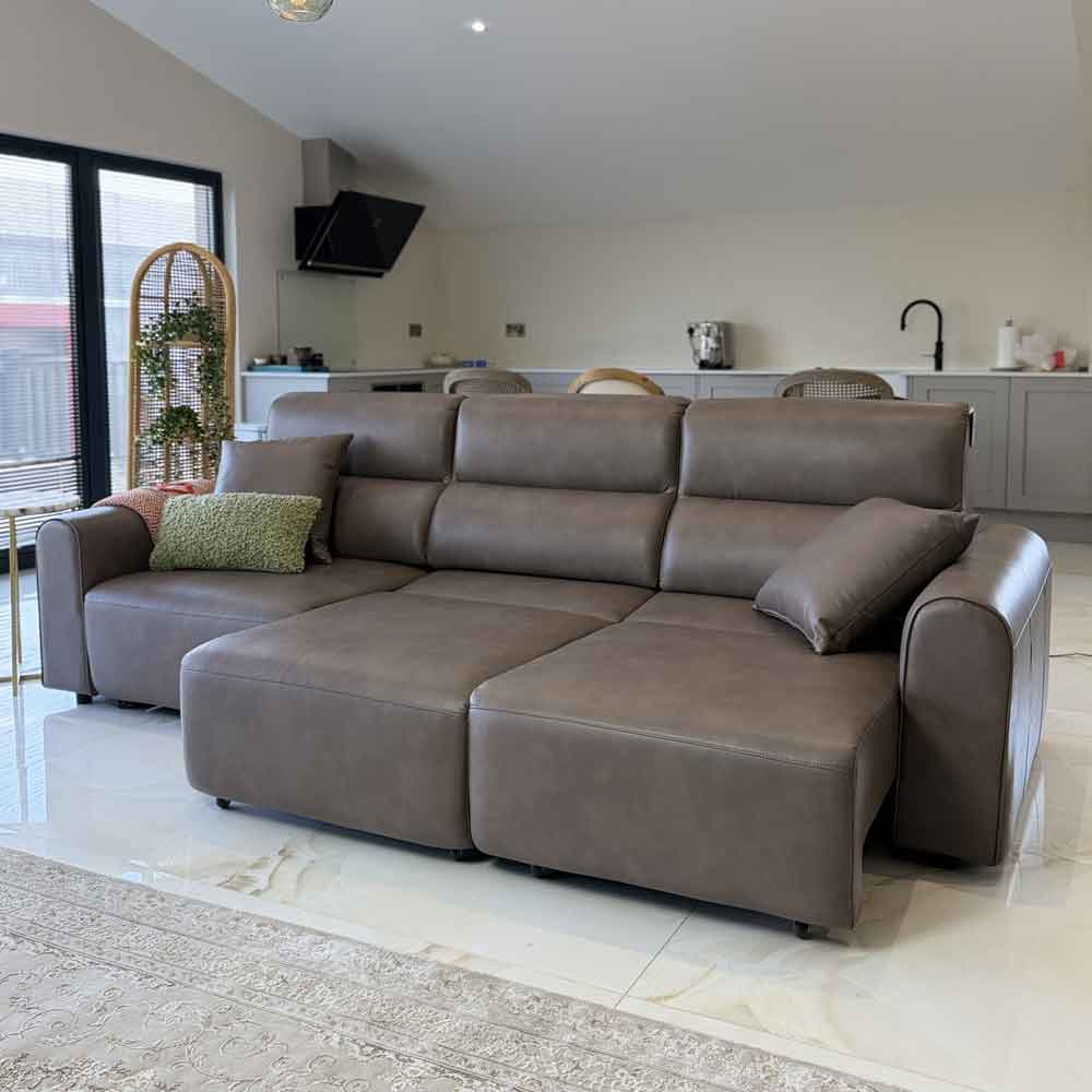 Cortland Leather 3 Seater Electric Sofa in Coffee