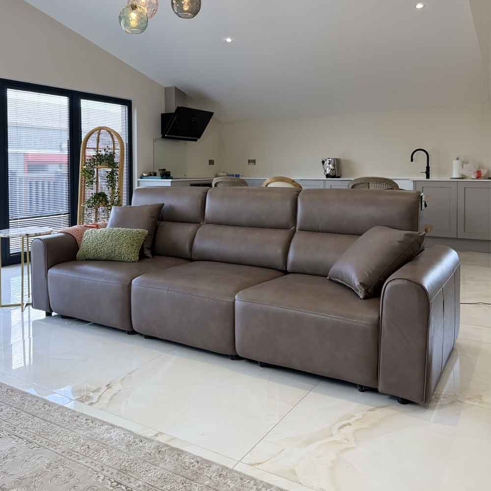 Cortland Leather 3 Seater Electric Sofa in Coffee