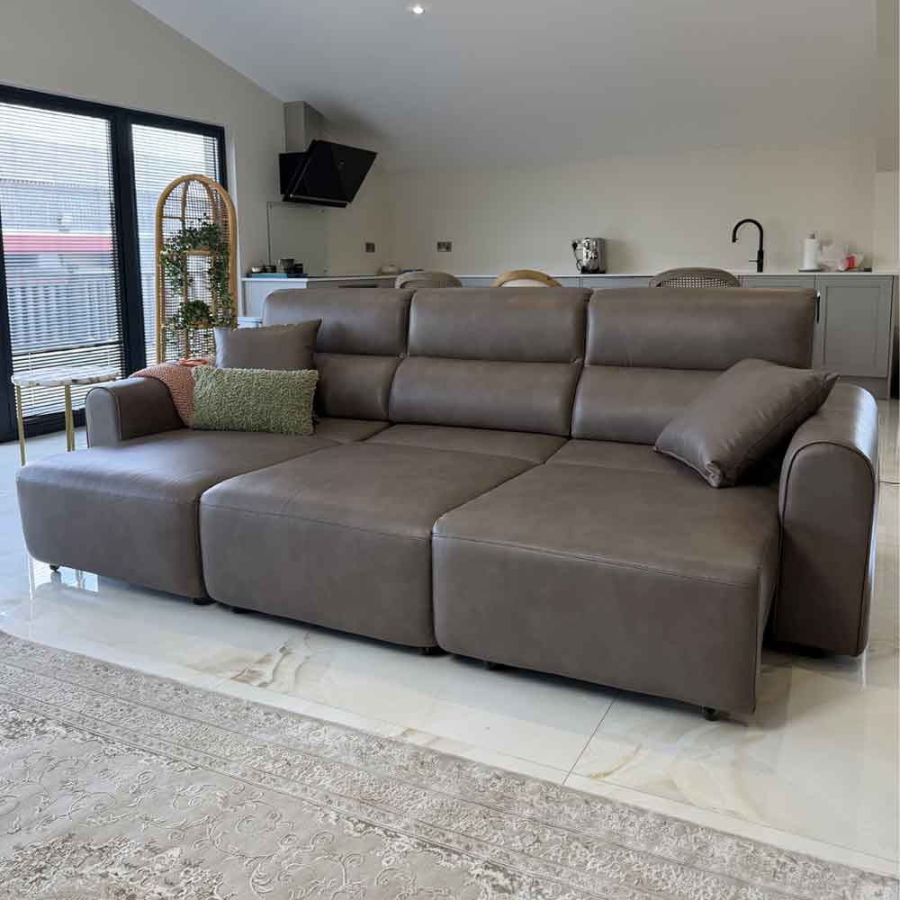 Cortland Leather 3 Seater Electric Sofa in Coffee