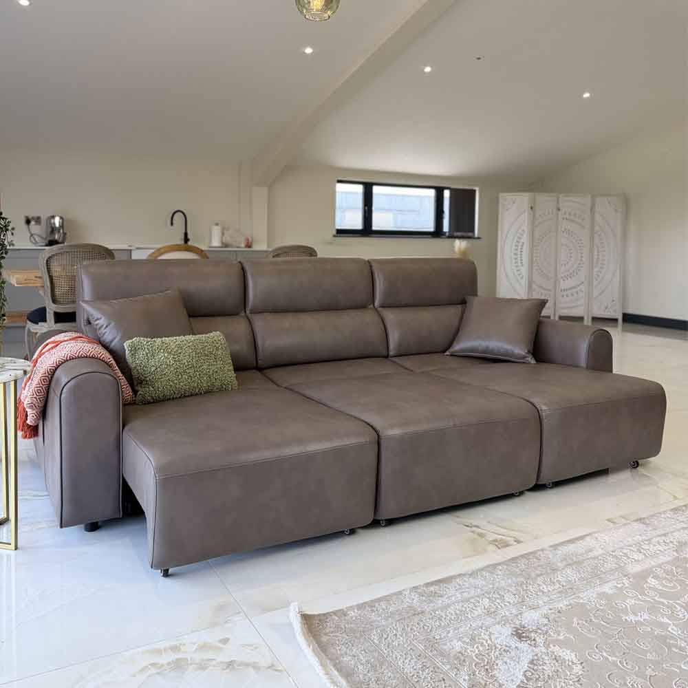 Cortland Leather 3 Seater Electric Sofa in Coffee