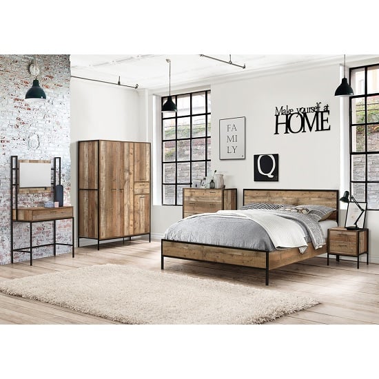 Coruna Wooden King Size Bed In Rustic And Metal Frame_5