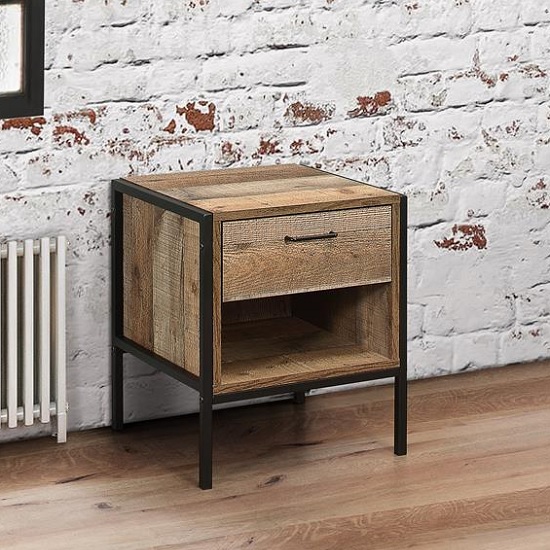 Photo of Coruna wooden bedside cabinet in rustic with metal frame