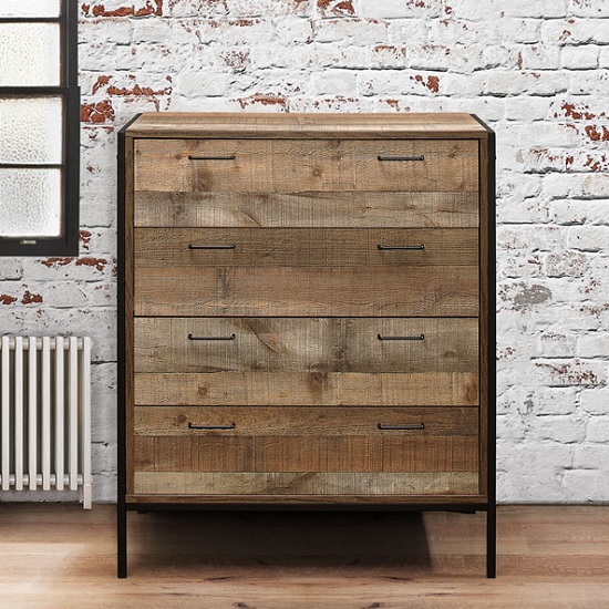 Coruna Chest Of Drawers In Rustic And Metal Frame With 4 Drawers_2
