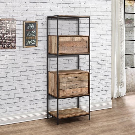 Coruna Wooden Shelving Unit In Rustic And Metal Frame
