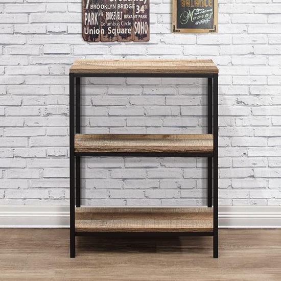 Coruna Wooden Bookcase Small In Rustic And Metal Frame_2