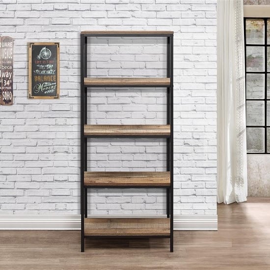 Coruna Wooden Bookcase Tall In Rustic And Metal Frame_2