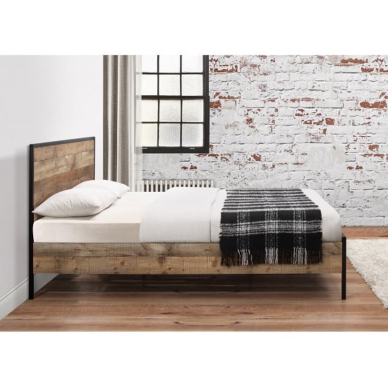 Coruna Wooden Double Bed In Rustic And Metal Frame_2