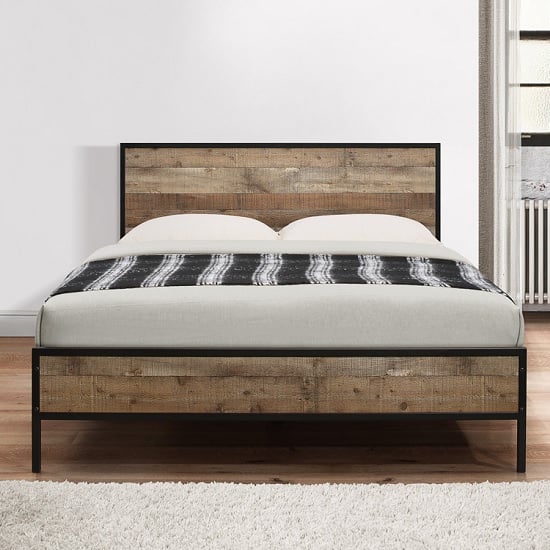 Coruna Wooden Double Bed In Rustic And Metal Frame_3