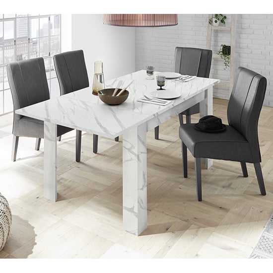 Read more about Corvi extending white marble effect dining table with 6 chairs