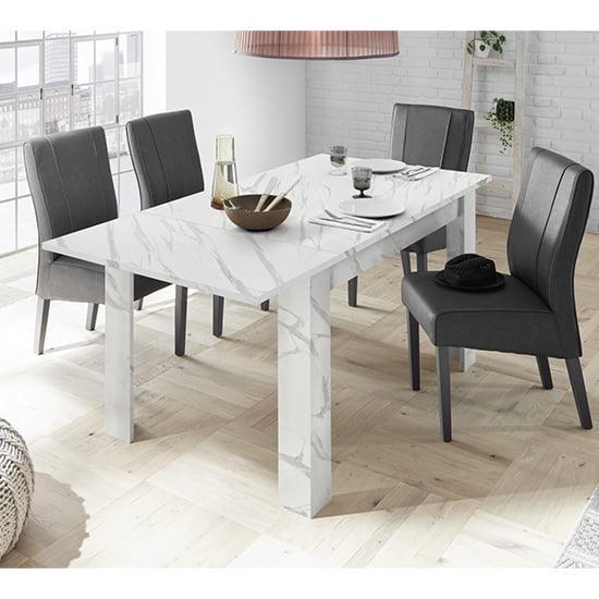 Corvi Extending Wooden Dining Table In White Marble Effect_2