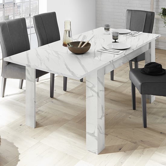 Corvi Extending Wooden Dining Table In White Marble Effect_1