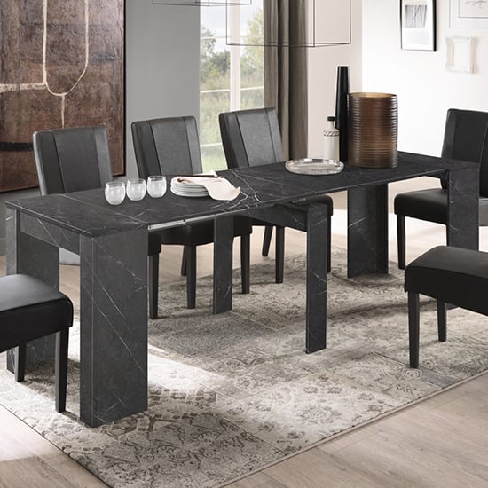 Corvi Large Extending Dining Table In Black Marble Effect
