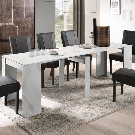 Read more about Corvi large extending dining table in white marble effect