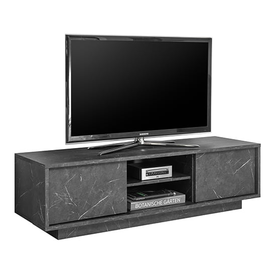 Corvi TV Stand In Black Marble Effect With 2 Doors And 1 Shelf_2