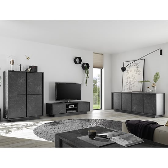 Corvi TV Stand In Black Marble Effect With 2 Doors And 1 Shelf_3