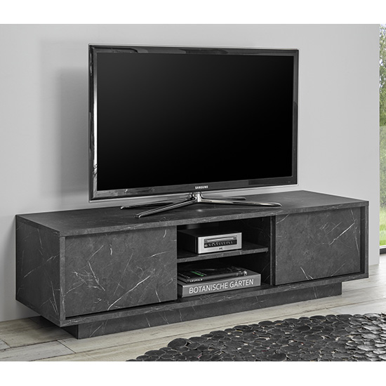 Product photograph of Corvi Tv Stand In Black Marble Effect With 2 Doors And 1 Shelf from Furniture in Fashion