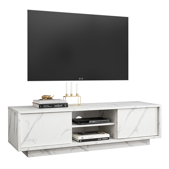 Corvi TV Stand In White Marble Effect With 2 Doors And 1 Shelf_2