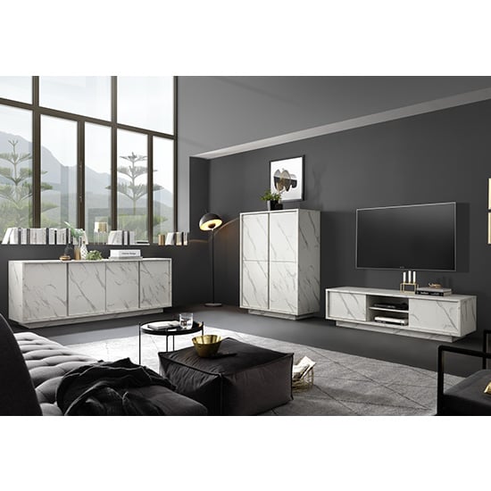 Corvi TV Stand In White Marble Effect With 2 Doors And 1 Shelf_3