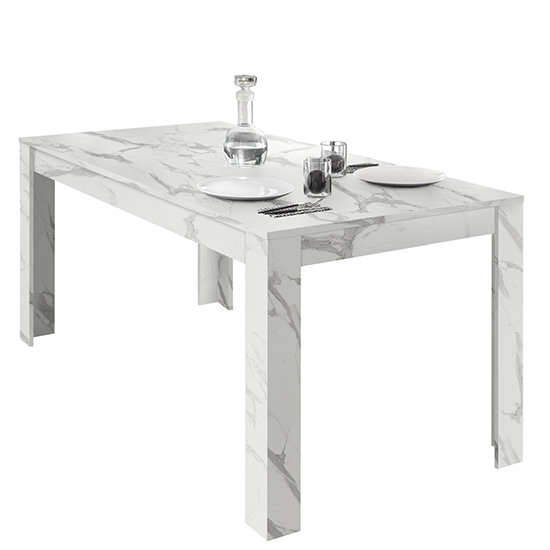 Corvi Wooden Dining Table In White Marble Effect_2