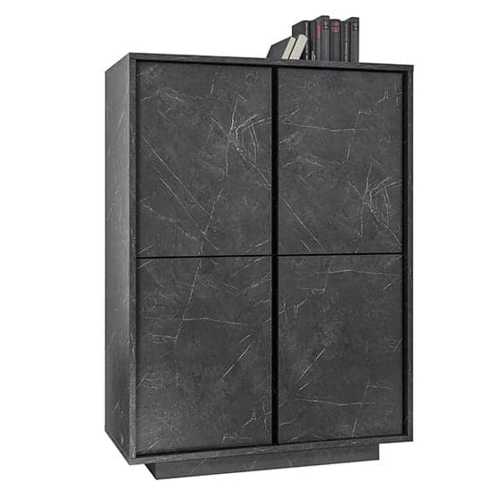Corvi Wooden Highboard With 4 Doors In Black Marble Effect