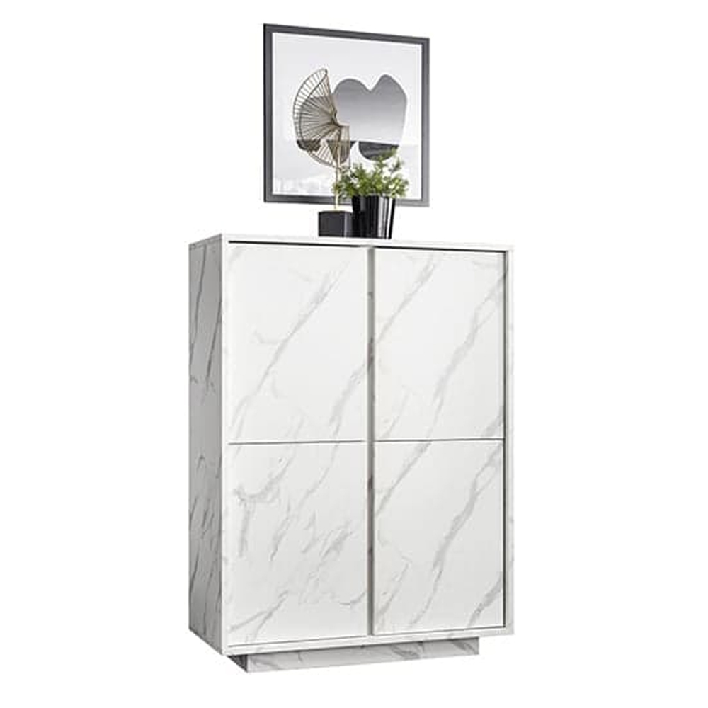 Corvi Wooden Highboard With 4 Doors In White Marble Effect