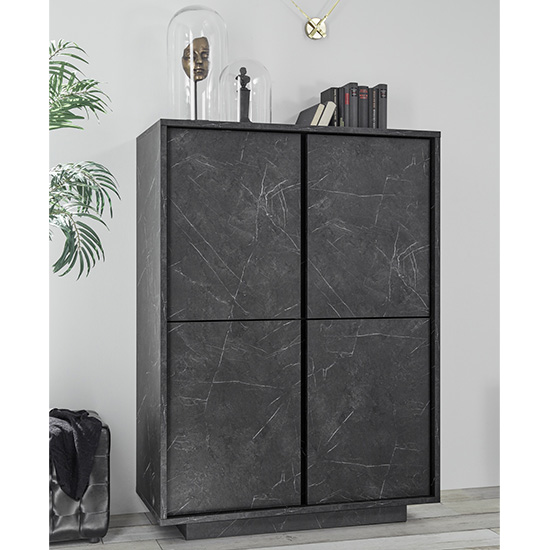 Photo of Corvi wooden highboard in black marble effect with 4 doors