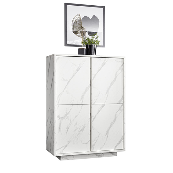 Corvi Wooden Highboard In White Marble Effect With 4 Doors_4