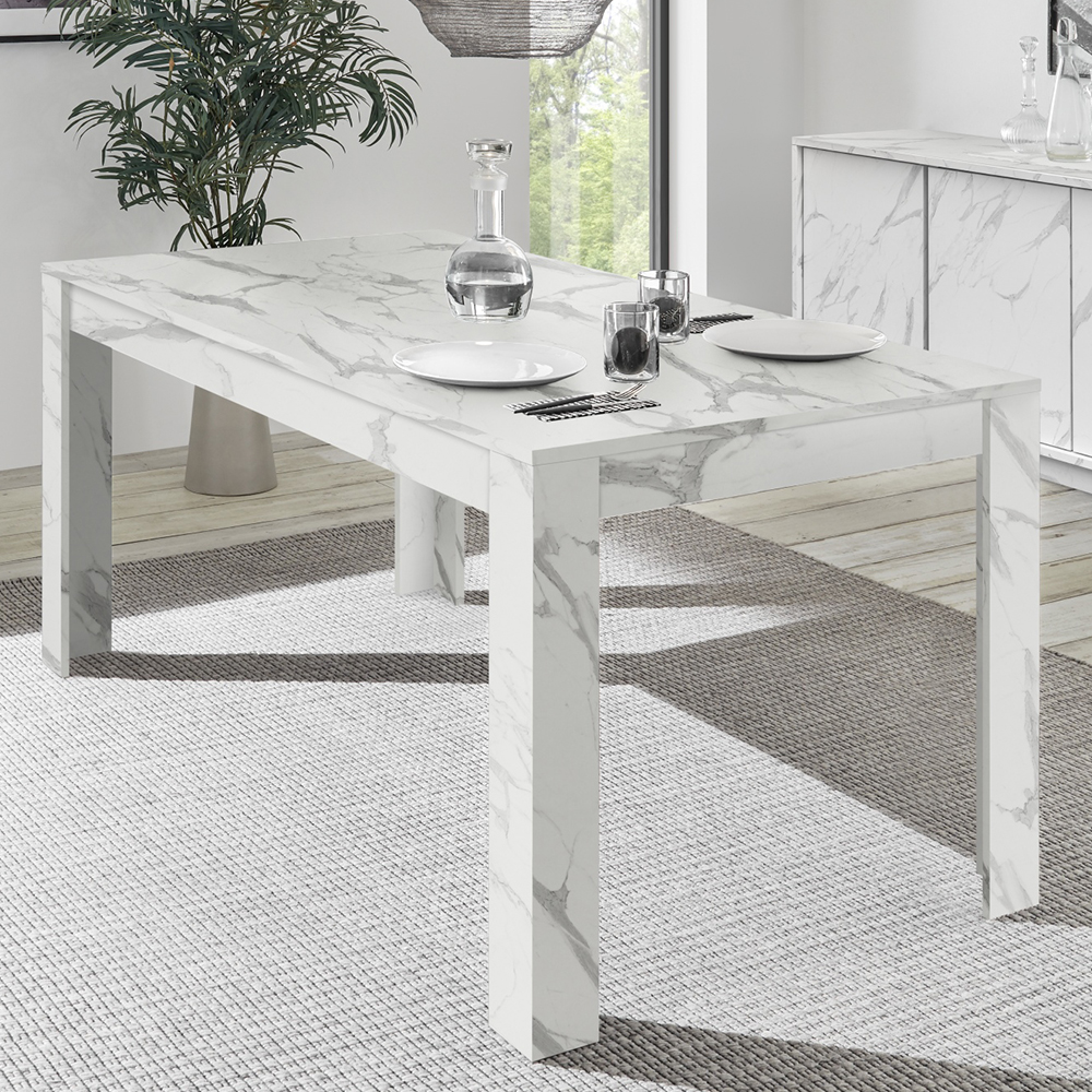Read more about Corvi wooden rectangular dining table in white marble effect