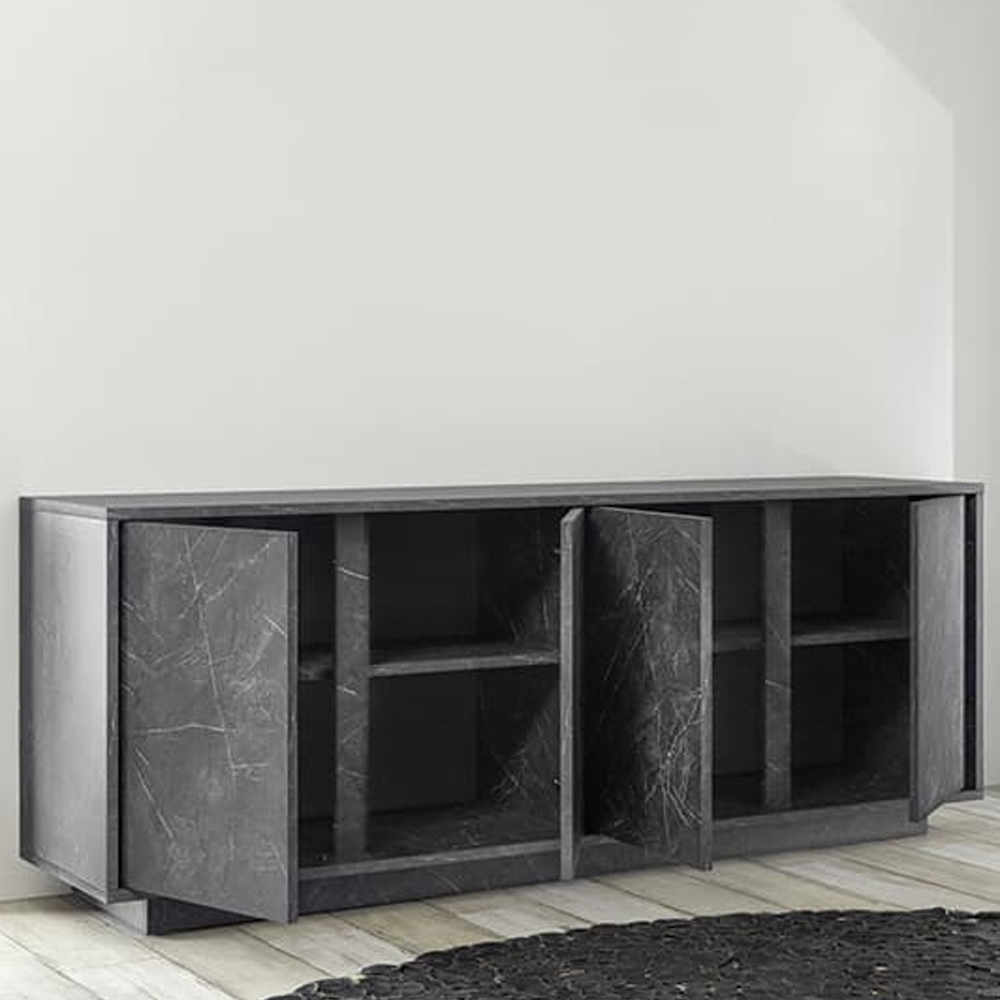 Corvi Wooden Sideboard With 4 Doors In Black Marble Effect