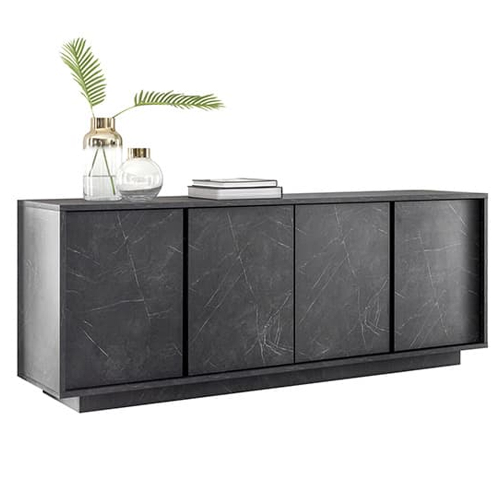 Corvi Wooden Sideboard With 4 Doors In Black Marble Effect
