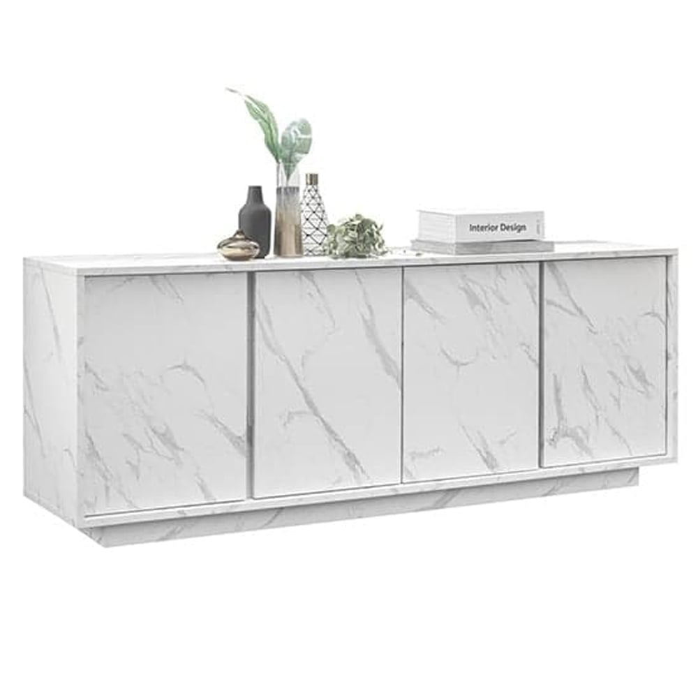 Corvi Wooden Sideboard With 4 Doors In White Marble Effect