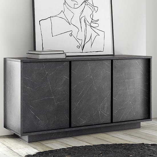 Read more about Corvi wooden sideboard in black marble effect with 3 doors