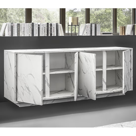 Corvi Wooden Sideboard In White Marble Effect With 4 Doors_3