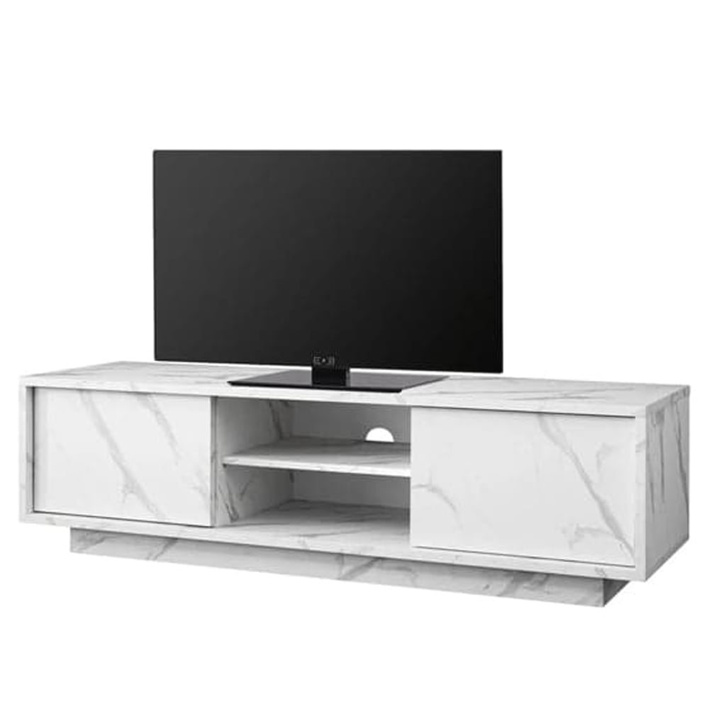 Corvi Wooden TV Stand With 2 Doors In White Marble Effect