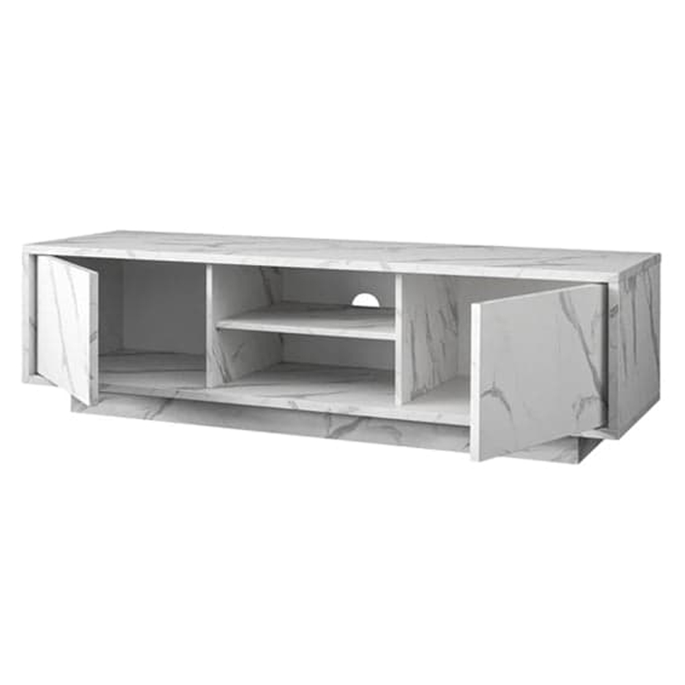 Corvi Wooden TV Stand With 2 Doors In White Marble Effect