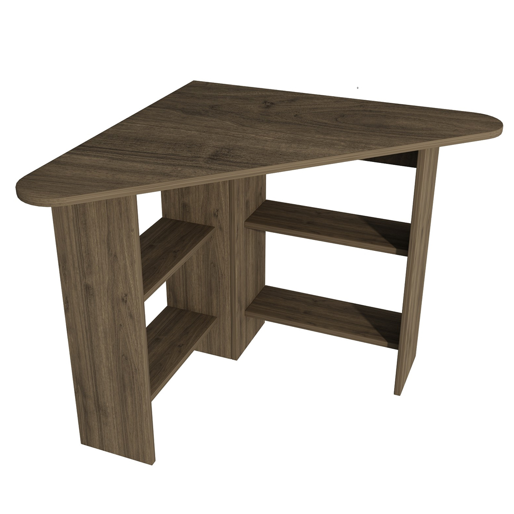 Corviano Wooden Corner Computer Desk With 4 Shelves In Walnut