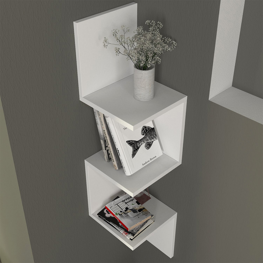Corviano Wooden Wall Hung Shelving Unit With 3 Shelves In White