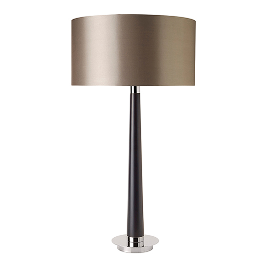 Read more about Corvina mink fabric table lamp in dark wood