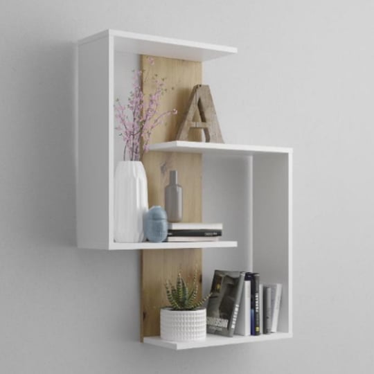 Product photograph of Corvus Wall Mounted Shelf In White And Artisan Oak from Furniture in Fashion