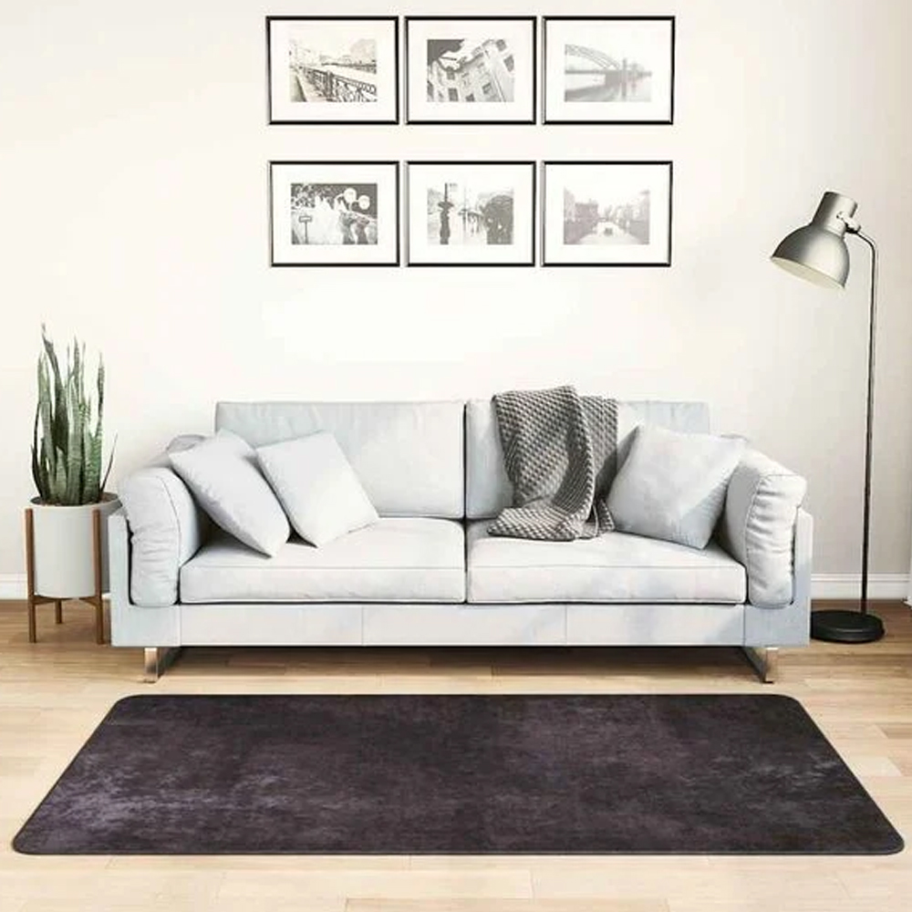 Corwin 150cm Polyester Washable Anti-Slip Rug In Anthracite