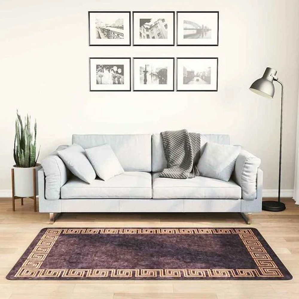 Corwin 150cm Polyester Washable Anti-Slip Rug In Black And Brown