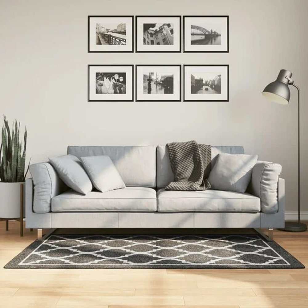 Corwin 150cm Polyester Washable Anti-Slip Rug In Black And White