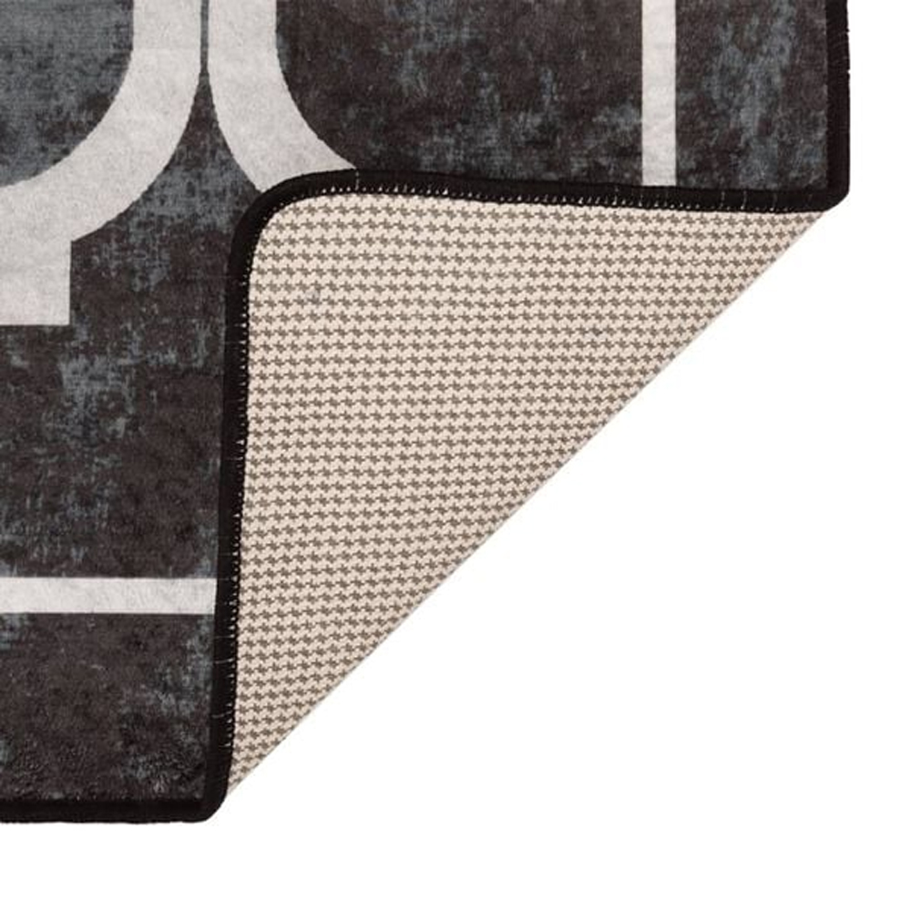 Corwin 150cm Polyester Washable Anti-Slip Rug In Black And White