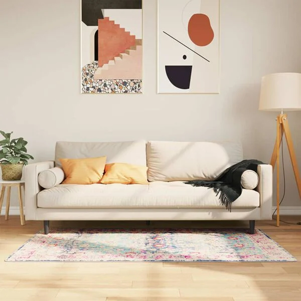 Corwin 150cm Polyester Washable Anti-Slip Rug In Blue And Pink