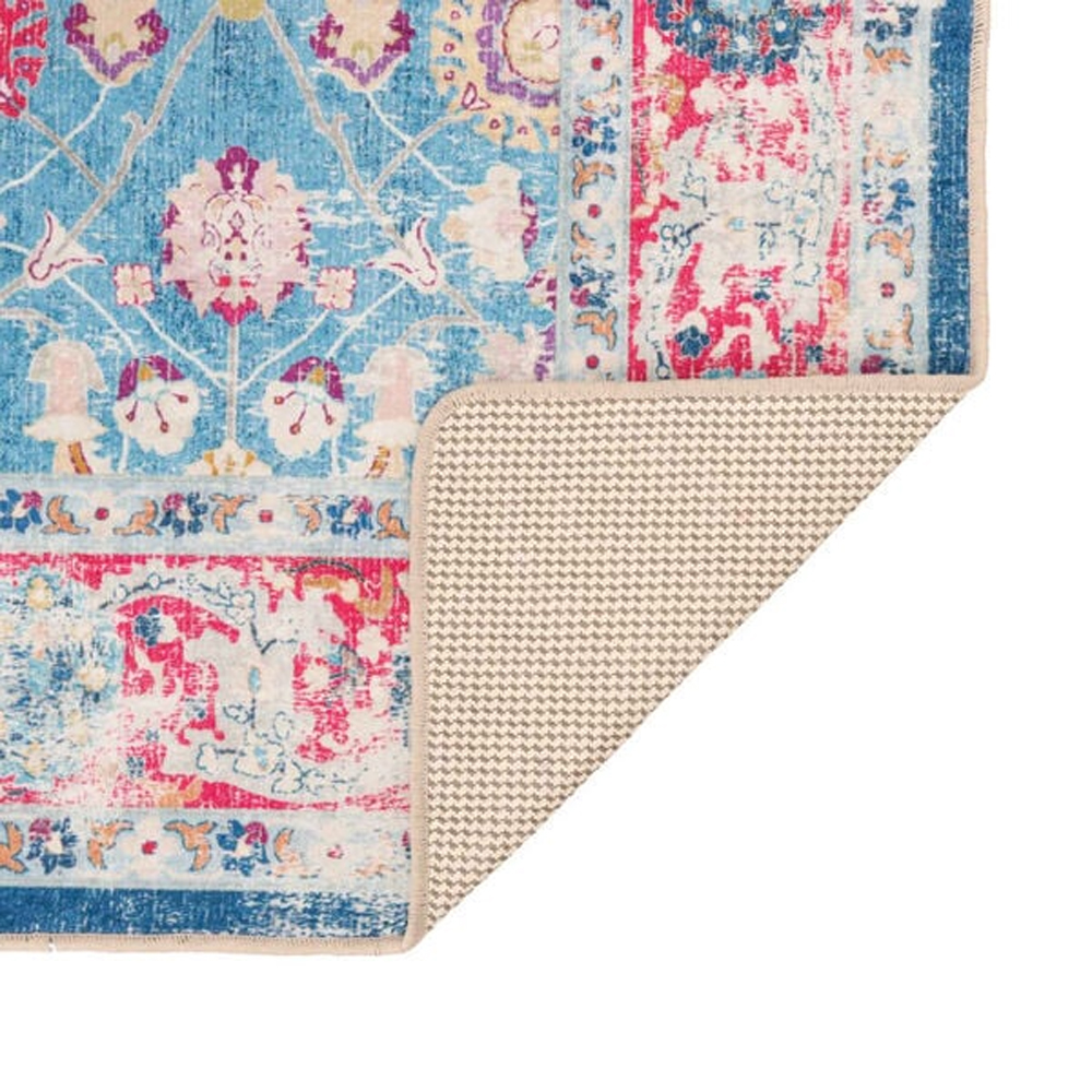 Corwin 150cm Polyester Washable Anti-Slip Rug In Blue And Pink