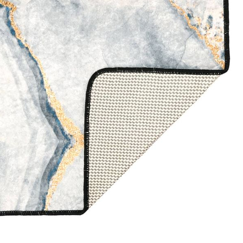 Corwin 150cm Polyester Washable Anti-Slip Rug In Gold, Black And White