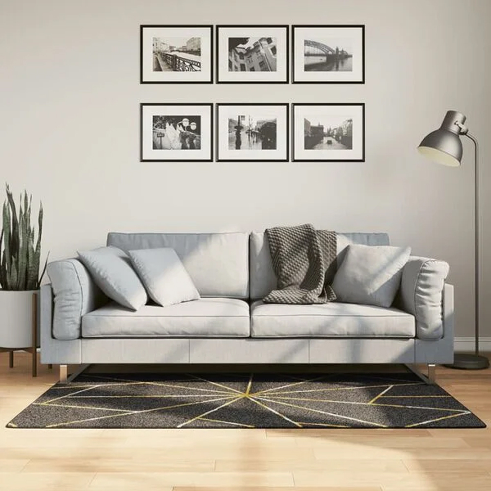 Corwin 150cm Polyester Washable Anti-Slip Rug In Gold And Black