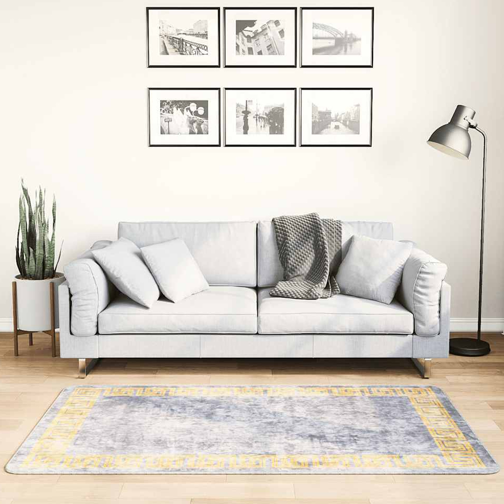 Corwin 150cm Polyester Washable Anti-Slip Rug In Grey And Gold
