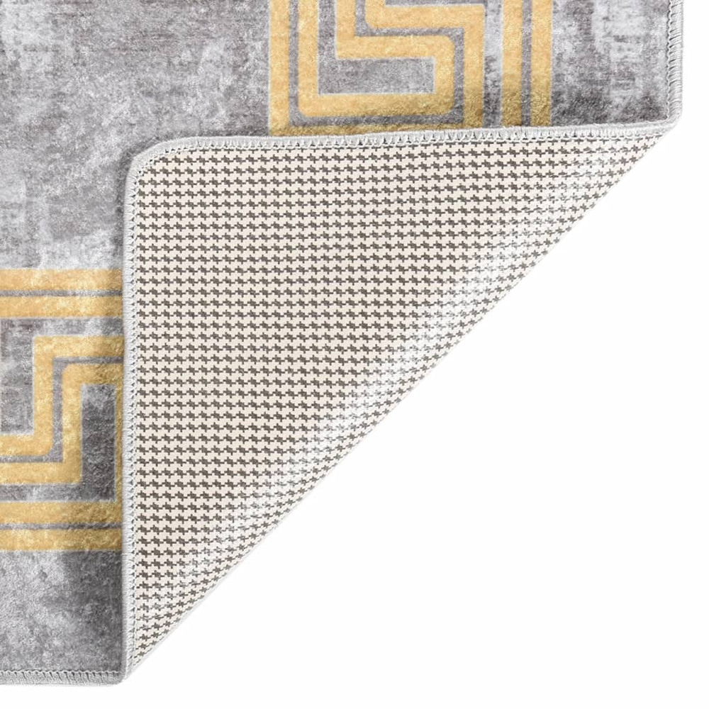 Corwin 150cm Polyester Washable Anti-Slip Rug In Grey And Gold