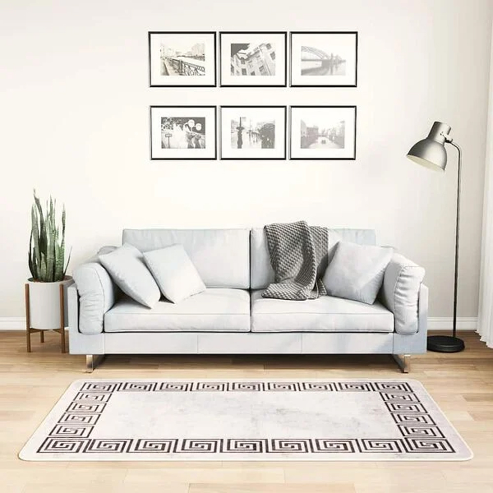 Corwin 150cm Polyester Washable Anti-Slip Rug In Light Beige And Black